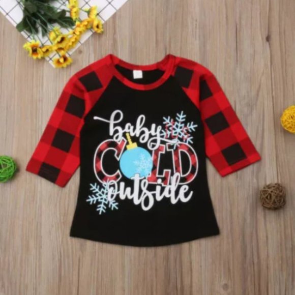 NEW Baby Its Cold Outside Buffalo Plaid Tee Shirt - Picture 3 of 4